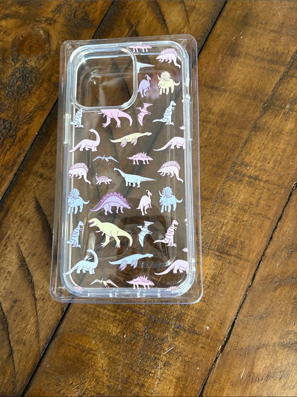 Clear Phone Case with Pastel Dinosaur Pattern - Multi-Color